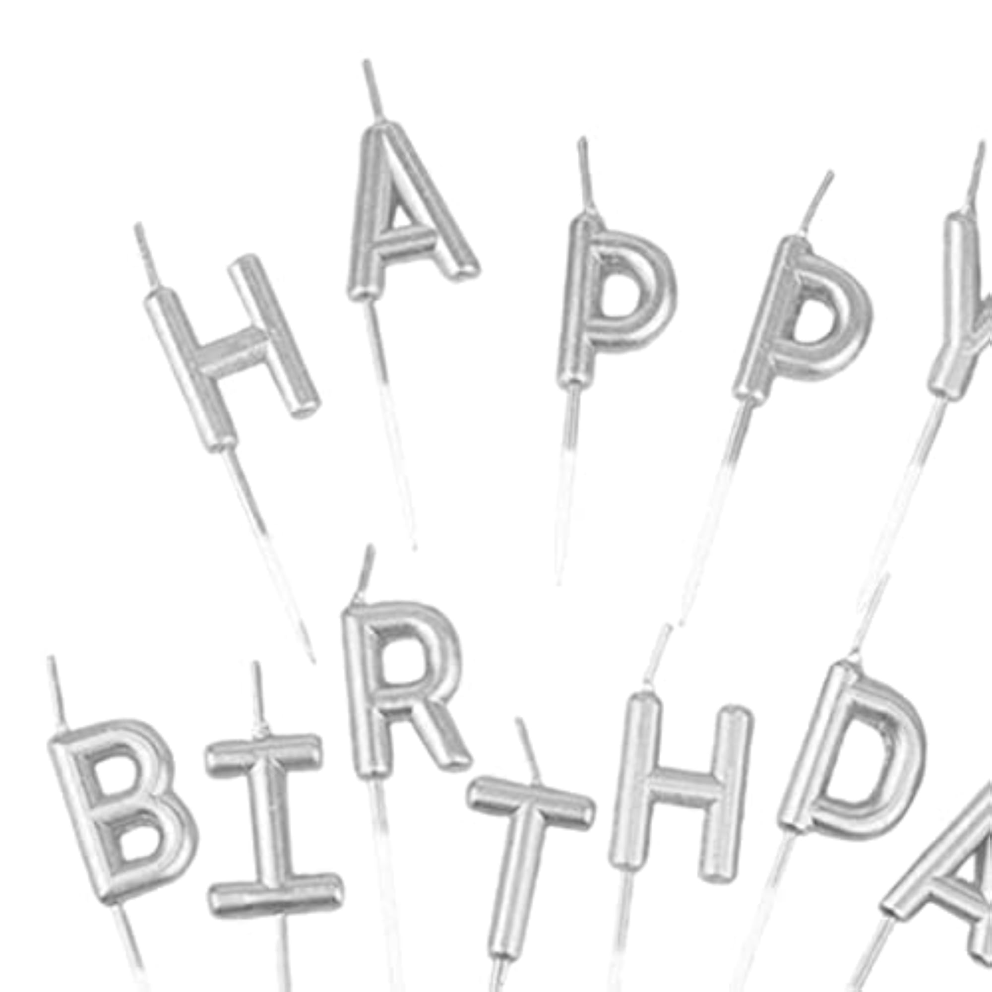 Happy Birthday Letters Candles Cake Topper, Silver
